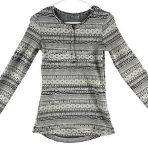 Columbia Womens Aspen Lodge Jacquard Henley SZ S Gray Black Fair Isle